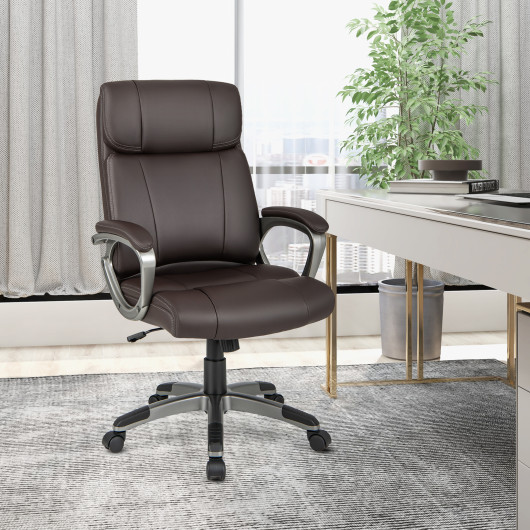 Swivel Ergonomic Office Chair Computer Desk Chair with Wheels-Brown - Image 5