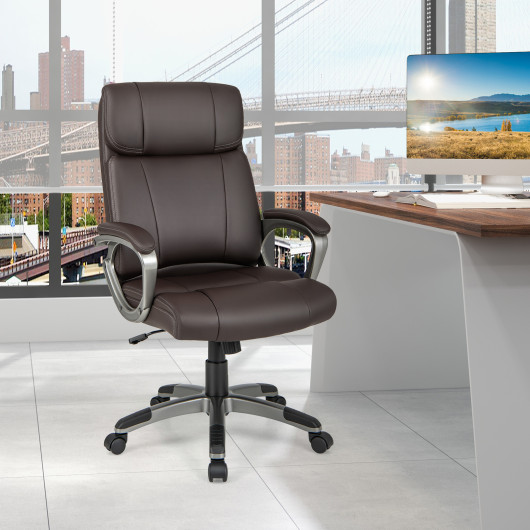 Swivel Ergonomic Office Chair Computer Desk Chair with Wheels-Brown - Image 6