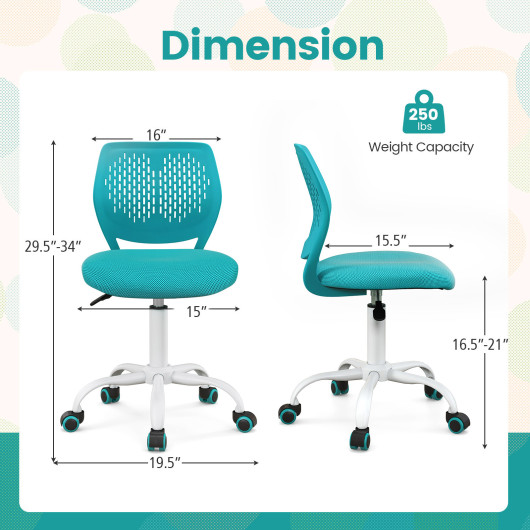 Ergonomic Children Study Chair with Adjustable Height-Turquoise - Image 2