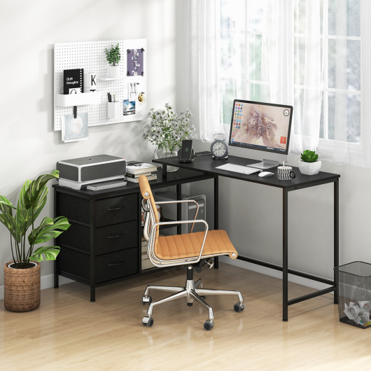 L-shaped Computer Desk with Power Outlet for Working Studying Gaming-Black - Image 5