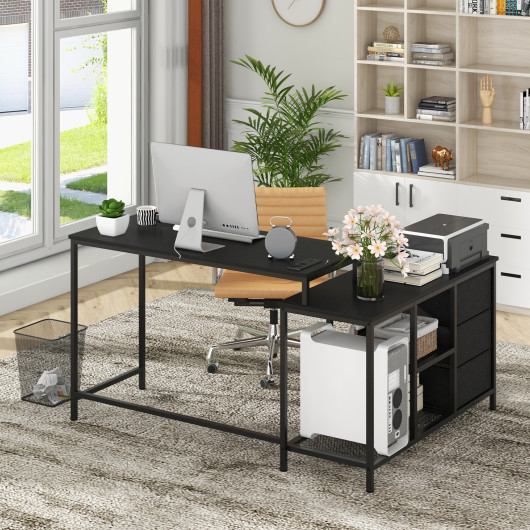 L-shaped Computer Desk with Power Outlet for Working Studying Gaming-Black - Image 6