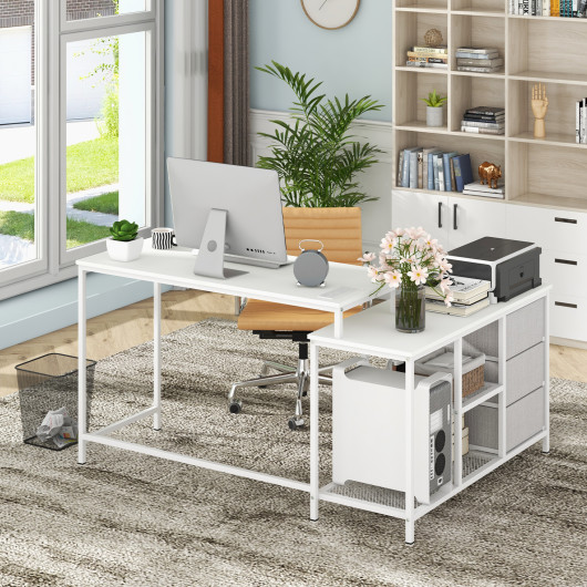 L-shaped Computer Desk with Power Outlet for Working Studying Gaming-White - Image 5
