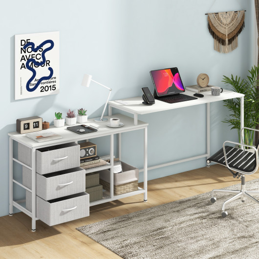 L-shaped Computer Desk with Power Outlet for Working Studying Gaming-White - Image 6