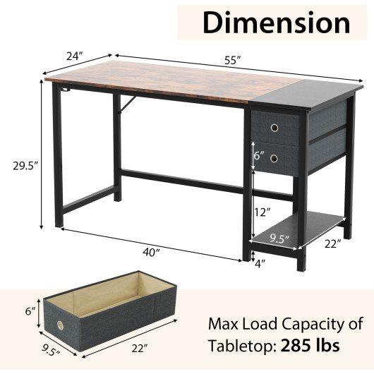 48-55-Inch Home Office Desk with 2 Drawers Hanging Hook-55 Inch - Image 2