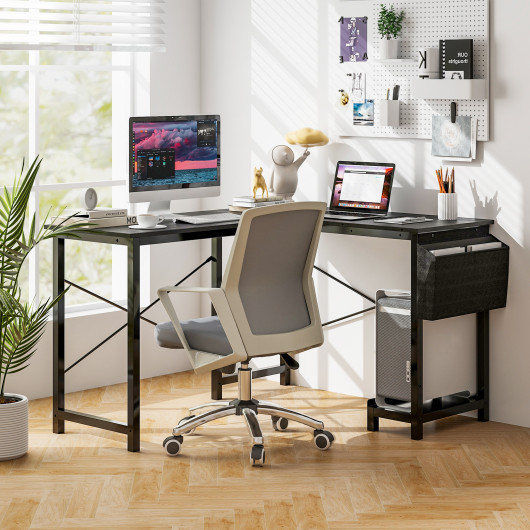 Modern Reversible Computer Desk with Storage Pocket and CPU Stand for Working Writing Gaming-Dark Gray - Image 3