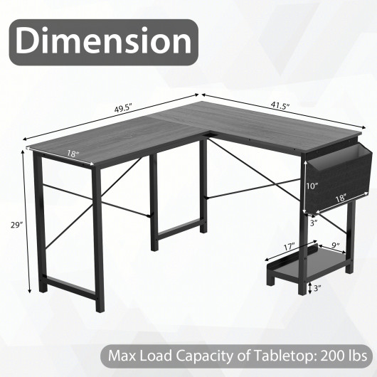 Modern Reversible Computer Desk with Storage Pocket and CPU Stand for Working Writing Gaming-Dark Gray - Image 4