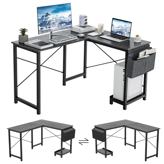 Modern Reversible Computer Desk with Storage Pocket and CPU Stand for Working Writing Gaming-Dark Gray - Image 5