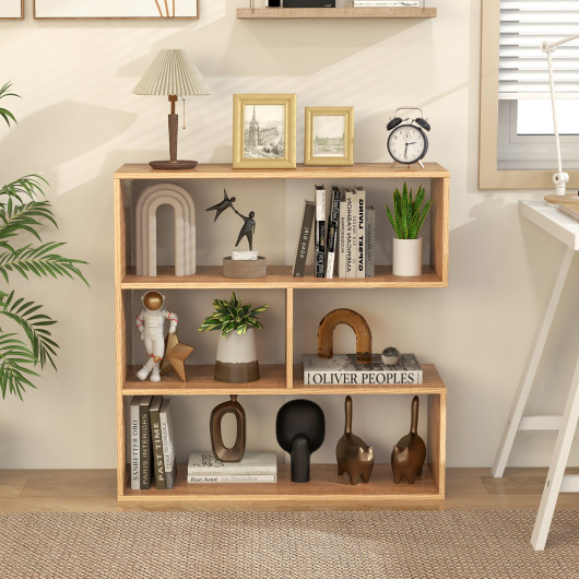 Concave Bookshelf 3-Shelf Open Bookcase with Anti-Toppling Device for Living Room Study Office - Image 2