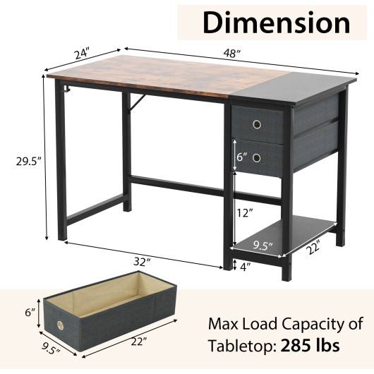 48-55-Inch Home Office Desk with 2 Drawers Hanging Hook-S - Image 2