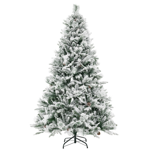 4.5-6-7 Feet Artificial Xmas Tree with Pine Needles and LED Lights-6 ft