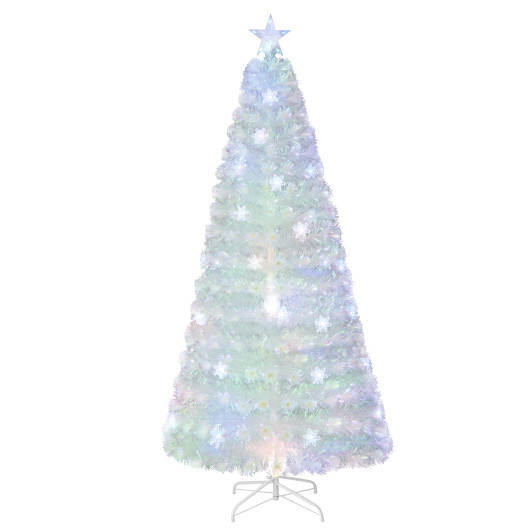 5-6-7 Feet Pre-Lit White Artificial Christmas Tree with Iridescent Leaves-7 ft