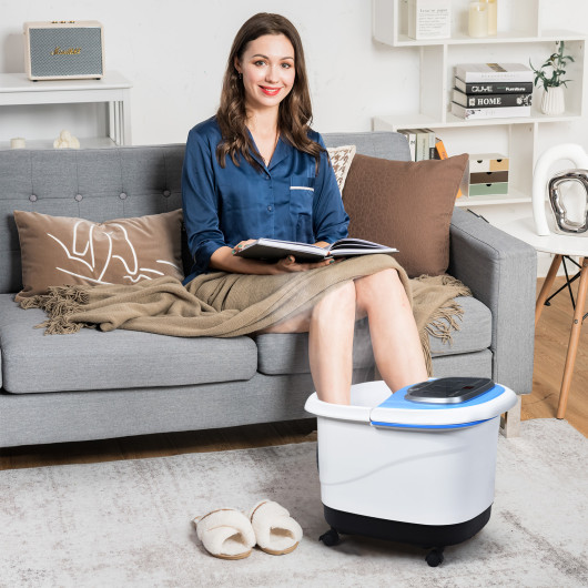 Portable All-In-One Heated Foot Bubble Spa Bath Motorized Massager-Blue - Image 3