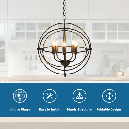 20 Inch 5 Lights Metal Chandelier with Pivoting Interlocking Rings - Image 2