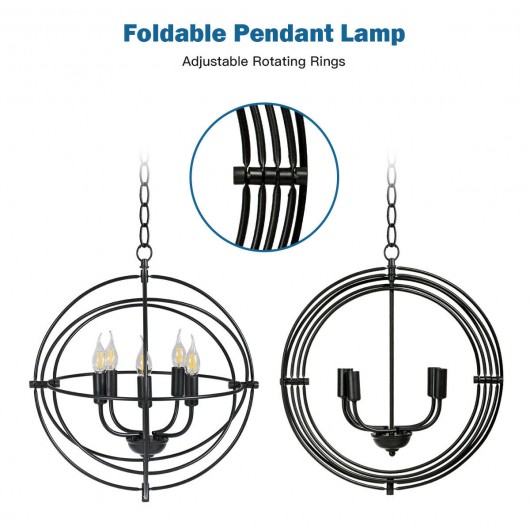 20 Inch 5 Lights Metal Chandelier with Pivoting Interlocking Rings - Image 5
