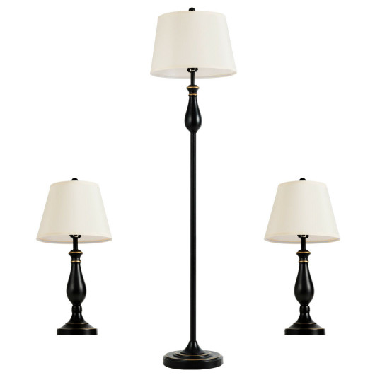 3 Pieces Brushed Nickel Lamp Set-Black - Image 2