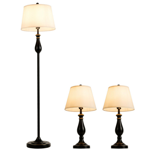 3 Pieces Brushed Nickel Lamp Set-Black - Image 3