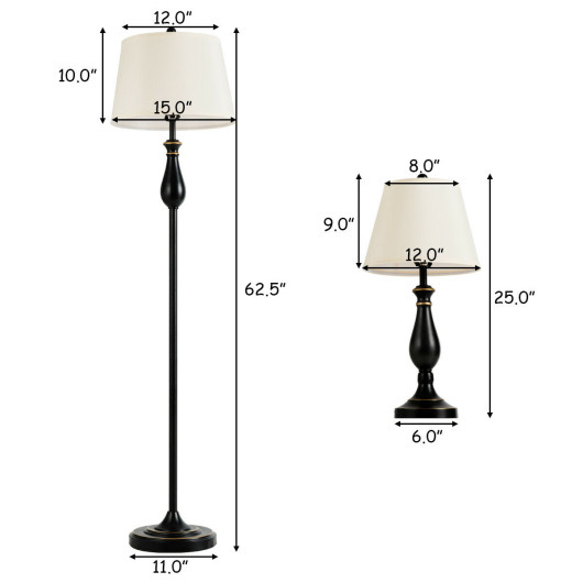 3 Pieces Brushed Nickel Lamp Set-Black - Image 4