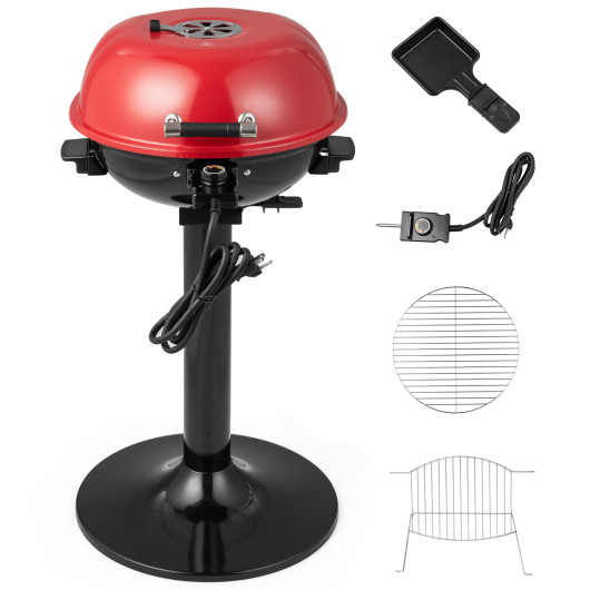 1600W Electric BBQ Grill with Removable Non-Stick Warming Rack-Red - Image 4