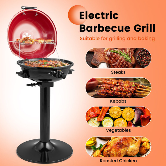 1600W Electric BBQ Grill with Removable Non-Stick Warming Rack-Red - Image 3
