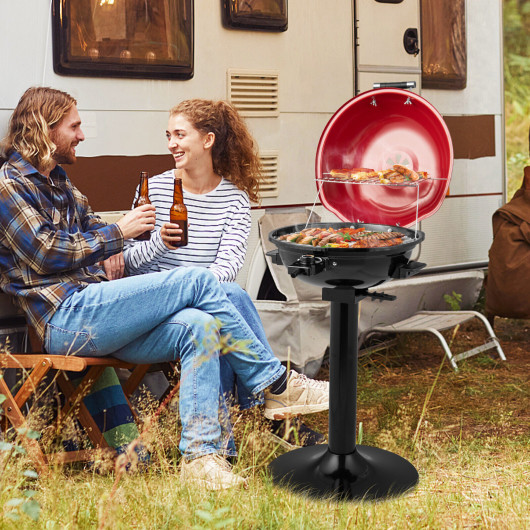 1600W Electric BBQ Grill with Removable Non-Stick Warming Rack-Red - Image 2
