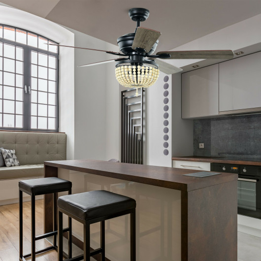 52 Inch Retro Ceiling Fan Light with Reversible Blades Remote Control-Black - Image 3