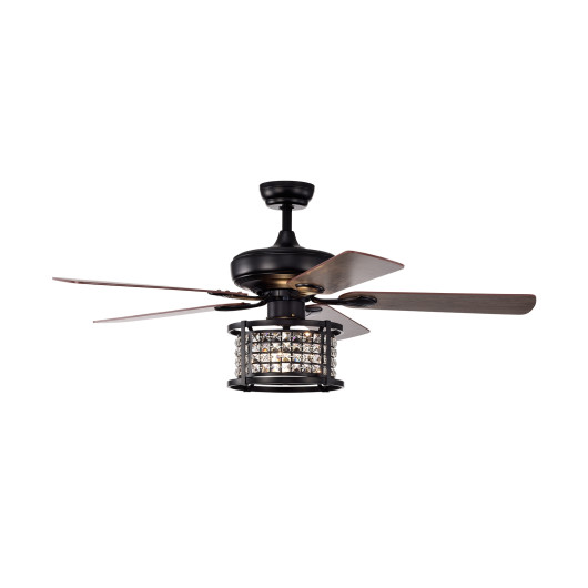 52 Inch 3-Speed Crystal Ceiling Fan Light with Remote Control-Black - Image 4