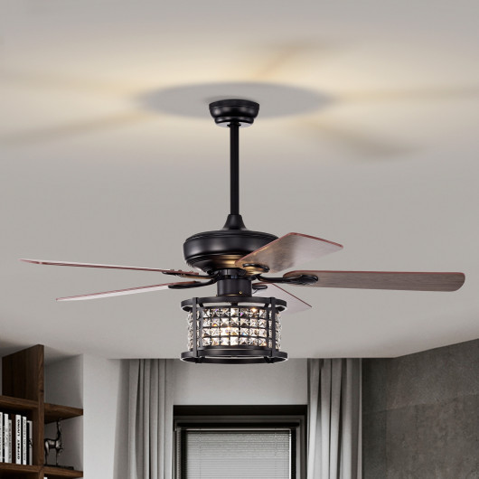 52 Inch 3-Speed Crystal Ceiling Fan Light with Remote Control-Black - Image 3