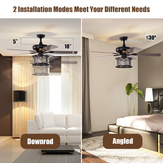 52 Inch 3-Speed Crystal Ceiling Fan Light with Remote Control-Black - Image 6