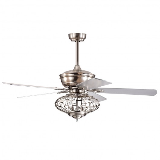 52 Inches Ceiling Fan with Wooden Blades and Remote Control-Silver - Image 5