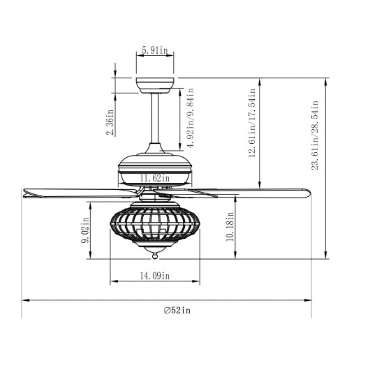 52 Inches Ceiling Fan with Wooden Blades and Remote Control-Silver - Image 4