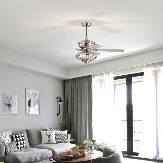 52 Inches Ceiling Fan with Wooden Blades and Remote Control-Silver - Image 6