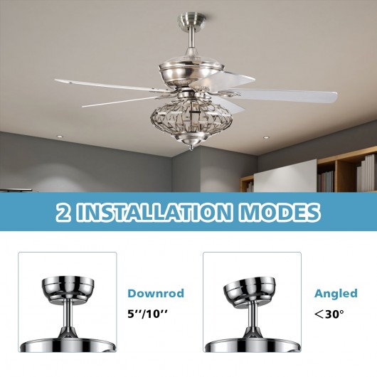 52 Inches Ceiling Fan with Wooden Blades and Remote Control-Silver - Image 3