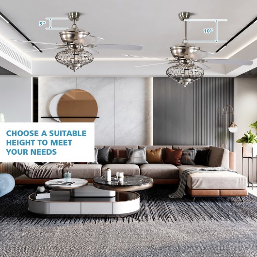 52 Inches Ceiling Fan with Wooden Blades and Remote Control-Silver - Image 2