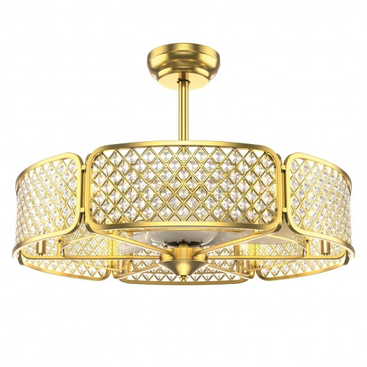 30 Inch Caged Ceiling Fan With Light Crystal Lampshade 6 Light Bases-Golden - Image 5