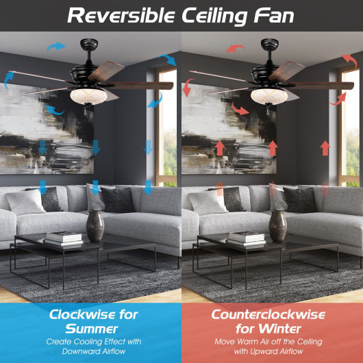 52 Inch Ceiling Fan with 3 Wind Speeds and 5 Reversible Blades-Black - Image 2