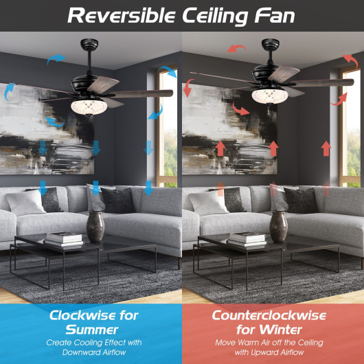 52 Inch Ceiling Fan with 3 Wind Speeds and 5 Reversible Blades-Gray - Image 2