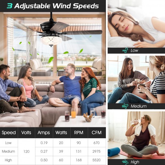 52 Inch Ceiling Fan with 3 Wind Speeds and 5 Reversible Blades-Gray - Image 5