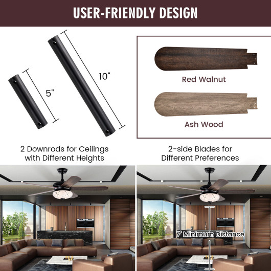 52 Inches Ceiling Fan with Remote Control-Walnut - Image 4