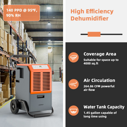 Portable Commercial Dehumidifier with Water Tank and Drainage Pipe-Gray - Image 6