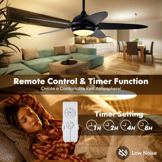 52 Inch Ceiling Fan with Lights and 3 Lighting Colors-Black - Image 6