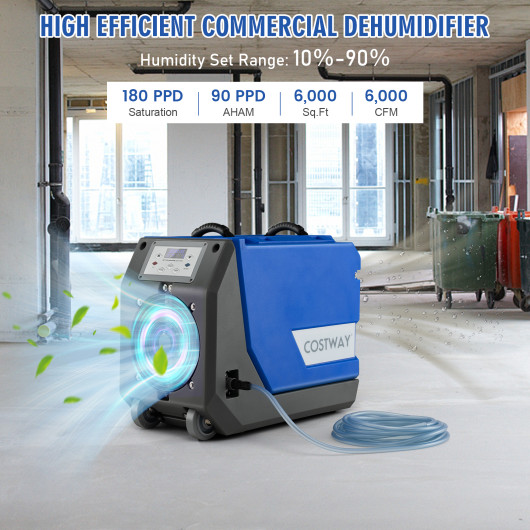 180 PPD Commercial Dehumidifier with Pump Drain Hose and Wheels-Blue - Image 4