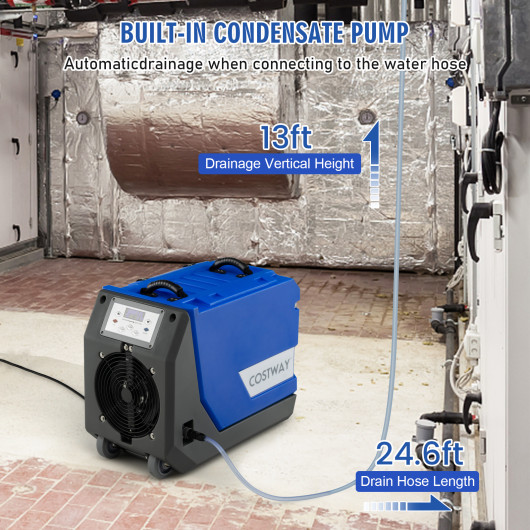 180 PPD Commercial Dehumidifier with Pump Drain Hose and Wheels-Blue - Image 6