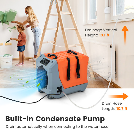 163 Pints-Day Commercial Dehumidifier with Pump and Drain Hose-Orange - Image 2