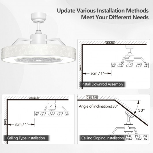 23 Inch Ceiling Fan with LED Light and Remote Control-White - Image 3