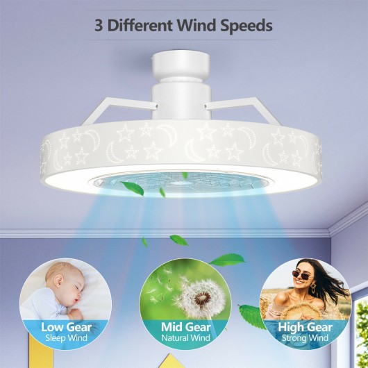 23 Inch Ceiling Fan with LED Light and Remote Control-White - Image 2