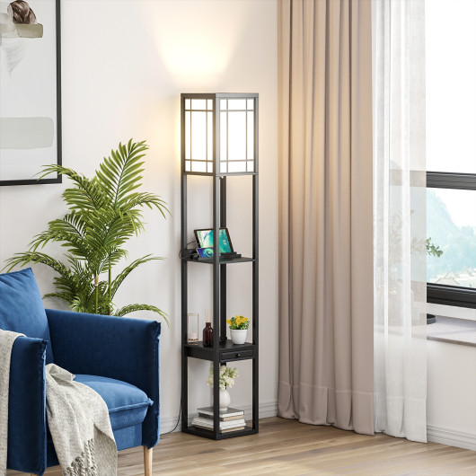 Modern Floor Lamp with Shelves and Drawer - Image 3