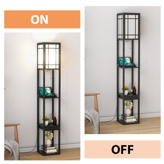 Modern Floor Lamp with Shelves and Drawer - Image 4