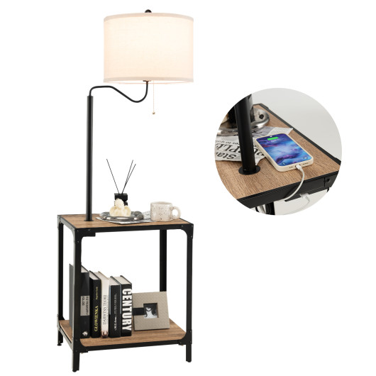 360 Rotatable Floor Lamp with End Table and USB Charging Ports - Image 2