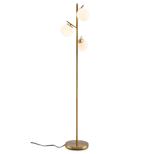 3-Globe Floor Lamp with Foot Switch and Bulb Bases-Golden - Image 4