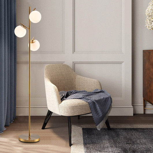 3-Globe Floor Lamp with Foot Switch and Bulb Bases-Golden - Image 2